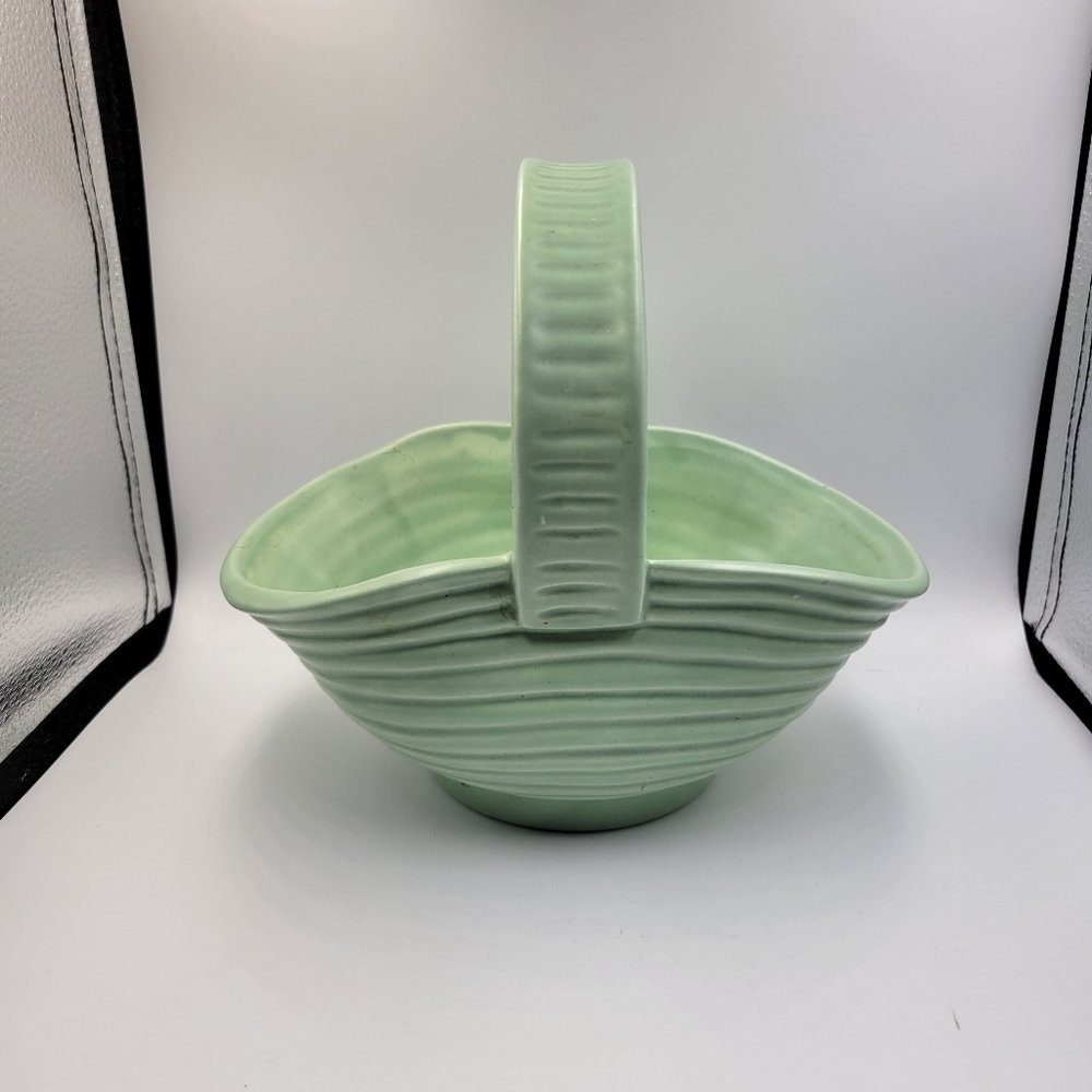 Vintage Art Pottery Basket Aqua Matte Glaze Great for Flowers Retro Unmarked